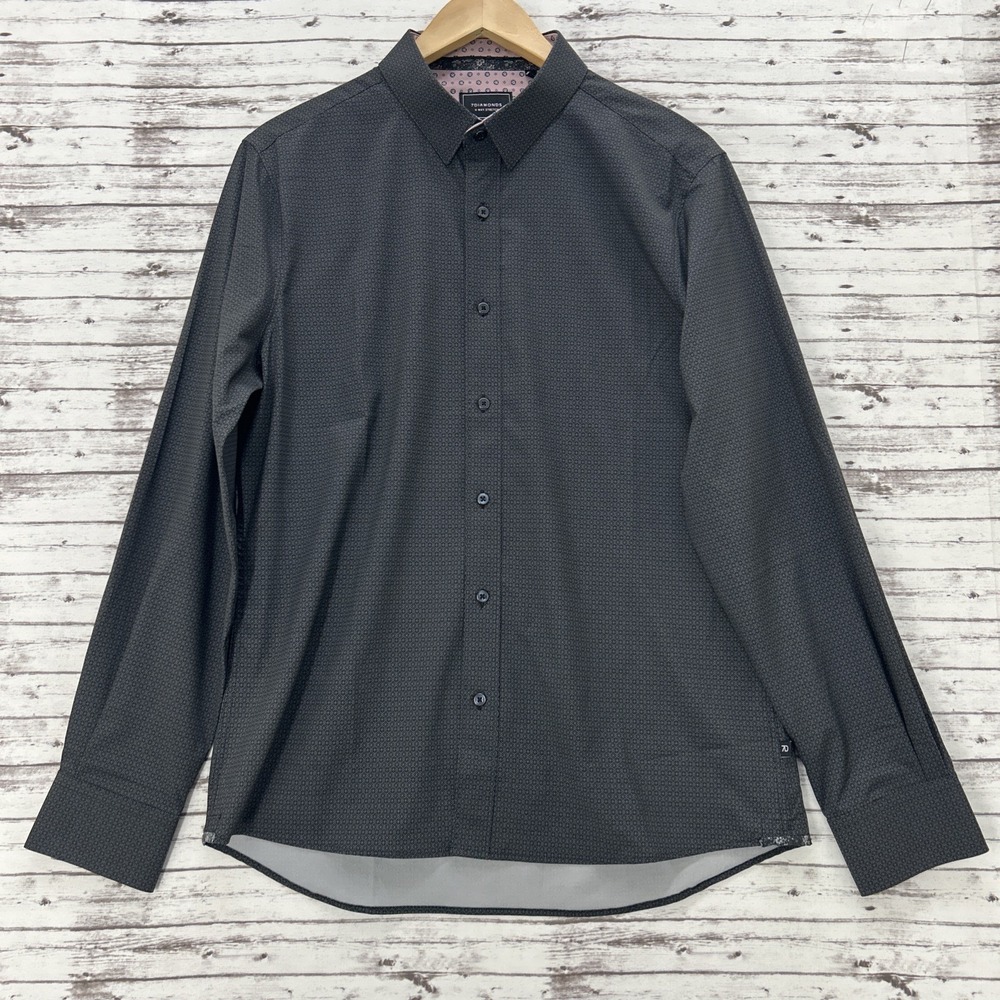7 Diamonds Shirt Men's Medium Santiago 4 Way Stretch Geometric Performance Black